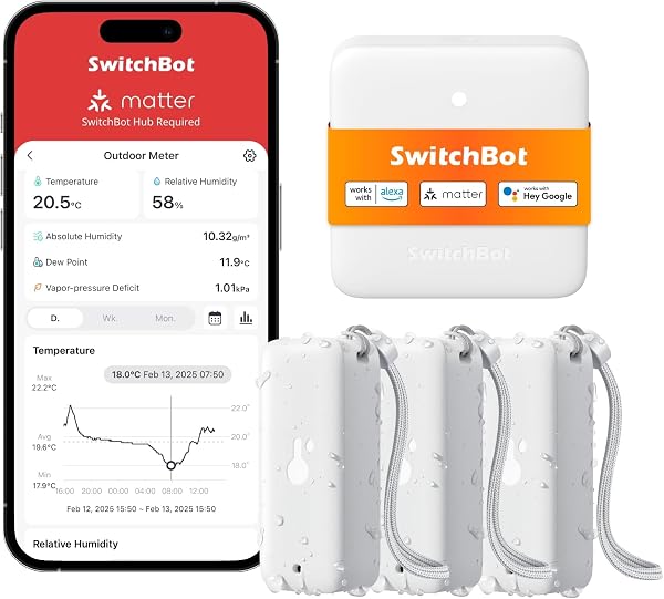 SwitchBot Thermo-Hygrometer, 3er-Set mit Hub Mini