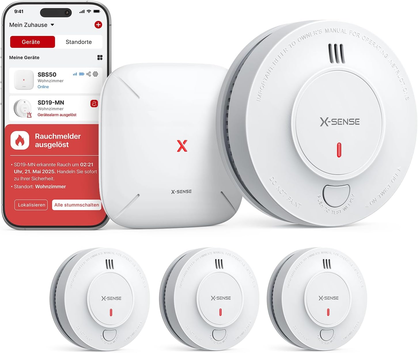 X-Sense Rauchmelder 3er-Pack + Basisstation