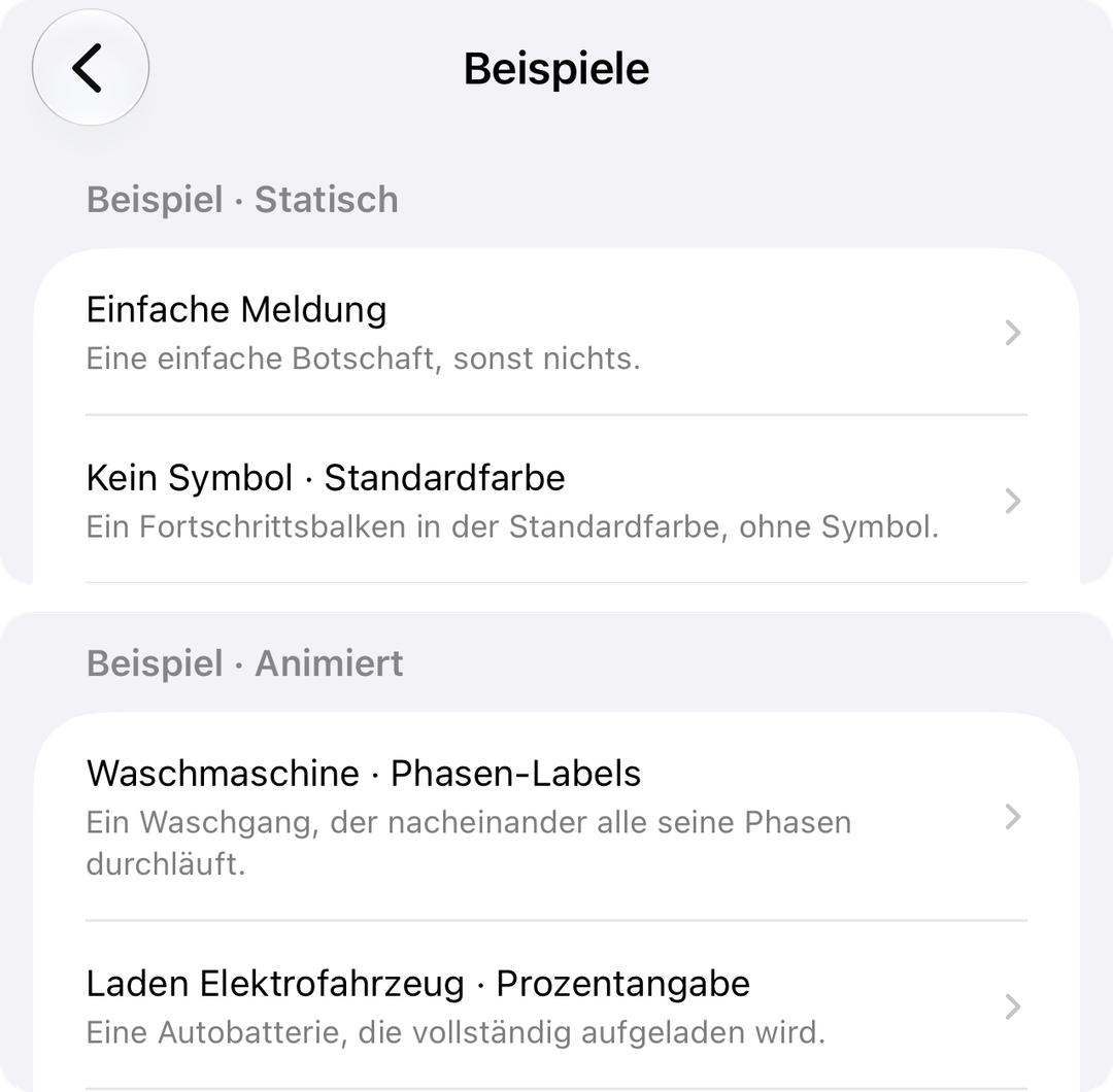 Beispiele für Live-Aktivitäten in der Companion-App