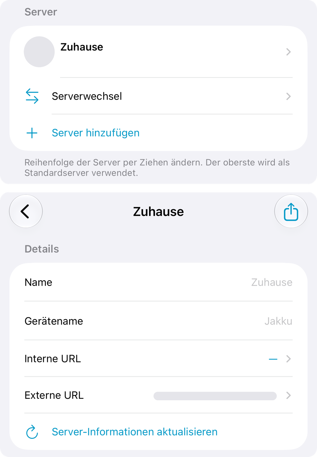 Gerätename in den Server-Einstellungen der Companion-App