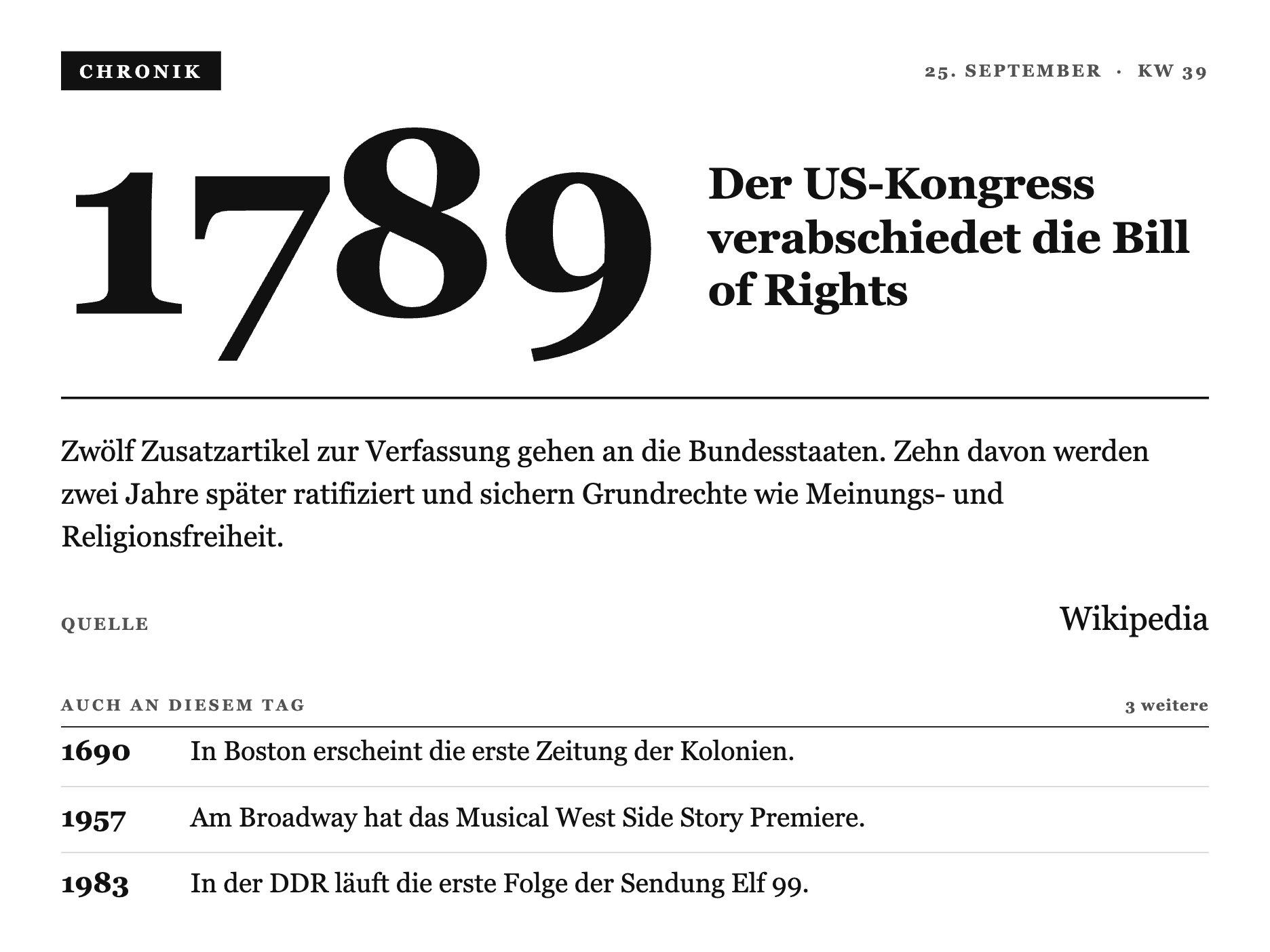 Chronik (Heute in der Geschichte) auf dem TRMNL X