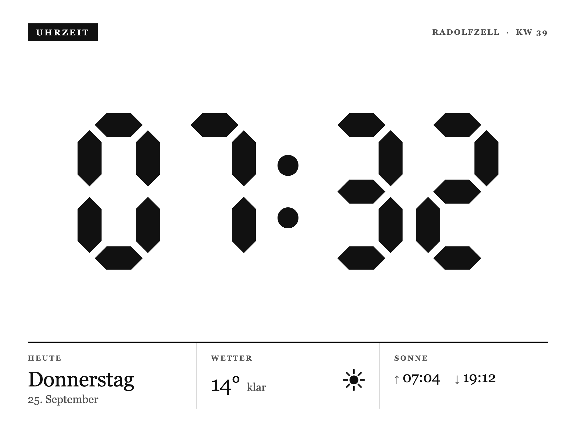 Hero Clock (Uhr mit Wetter) auf dem TRMNL X